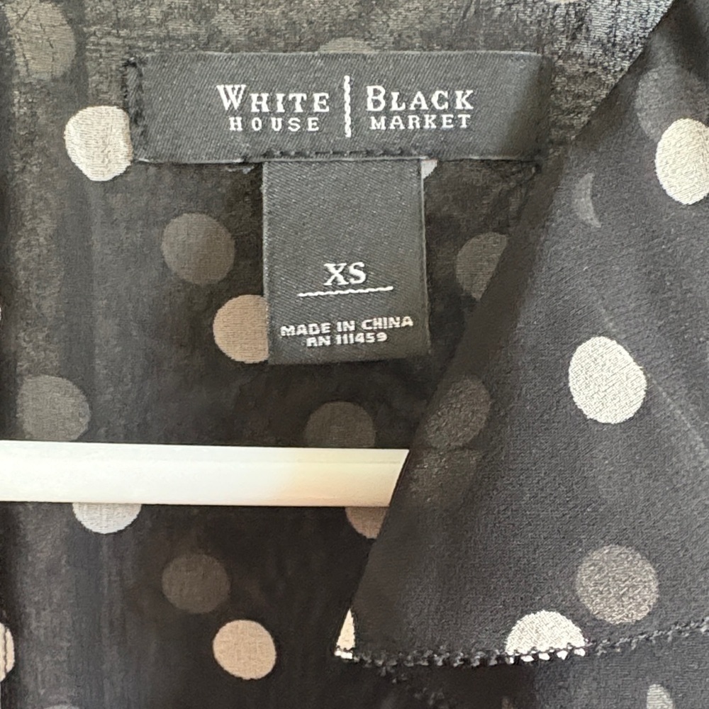 White House Black Market Black and White Polka Dot Blouse with Ruffles - Picture 5 of 5
